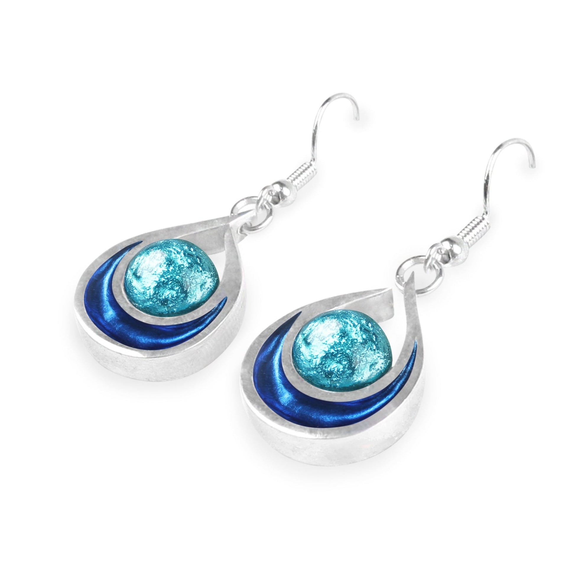 Turquoise Raindrop Shiny Fish Hook Earrings | The Jewellery Stop
