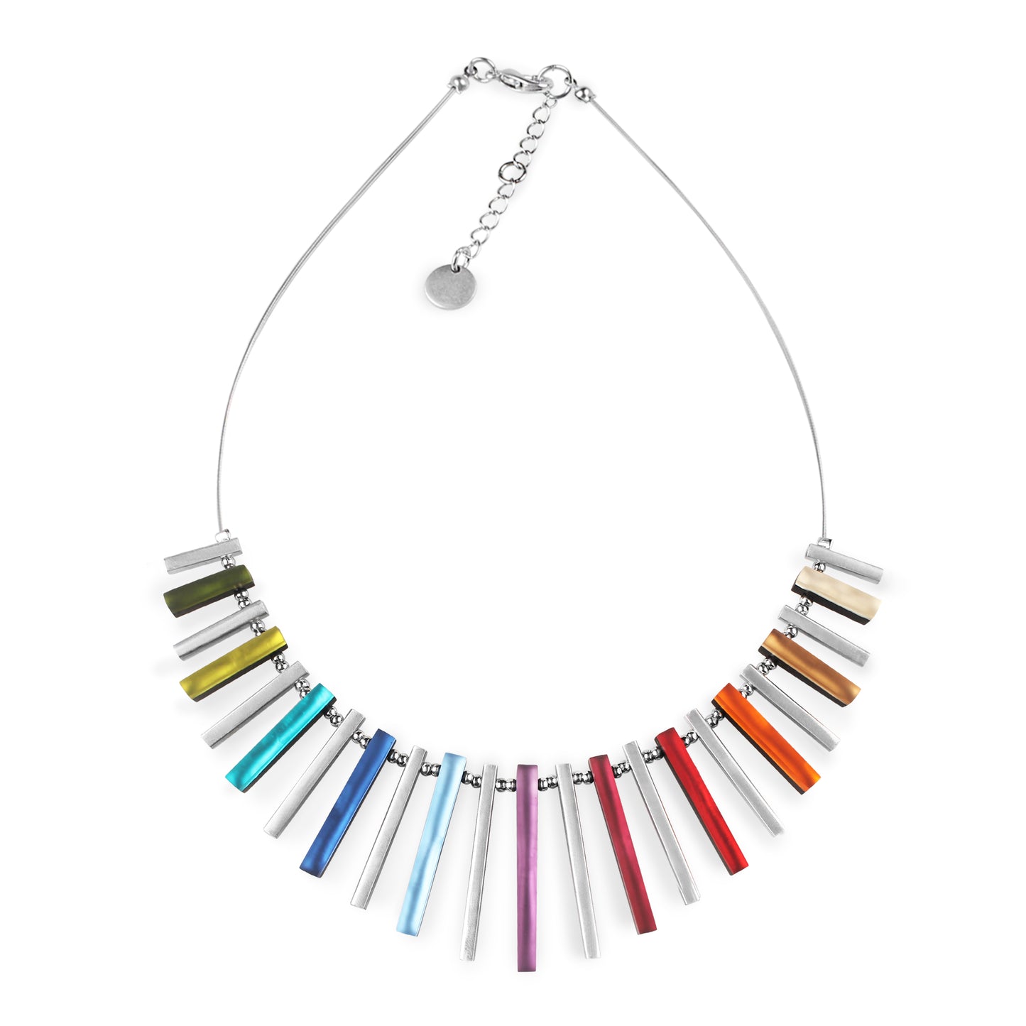 Rainbow Square Sticks Matte Resin and Shiny Aluminium Necklace