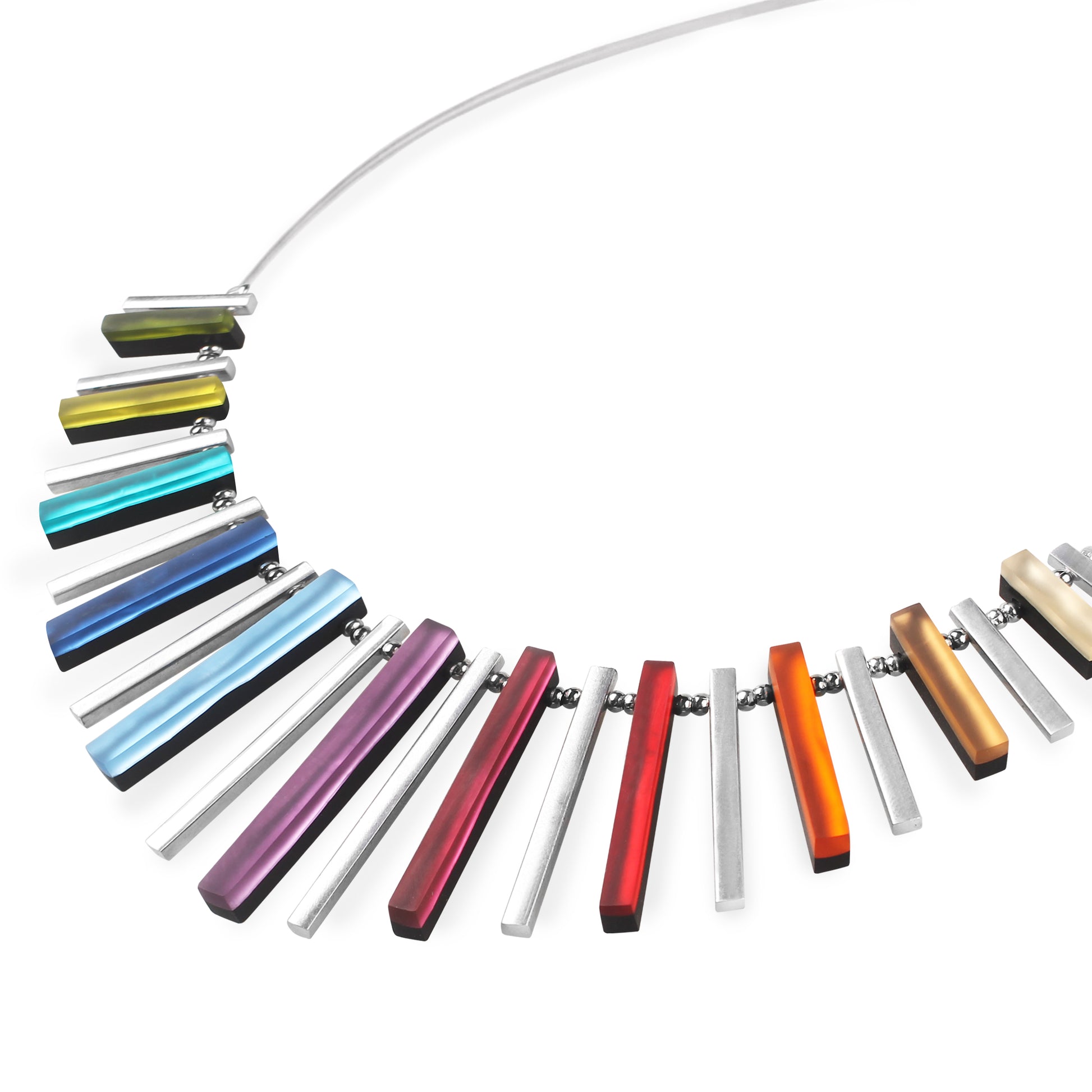 Rainbow Square Sticks Matte Resin and Shiny Aluminium Necklace