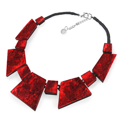 Red Aztec Jagged Collar Shiny Necklace
