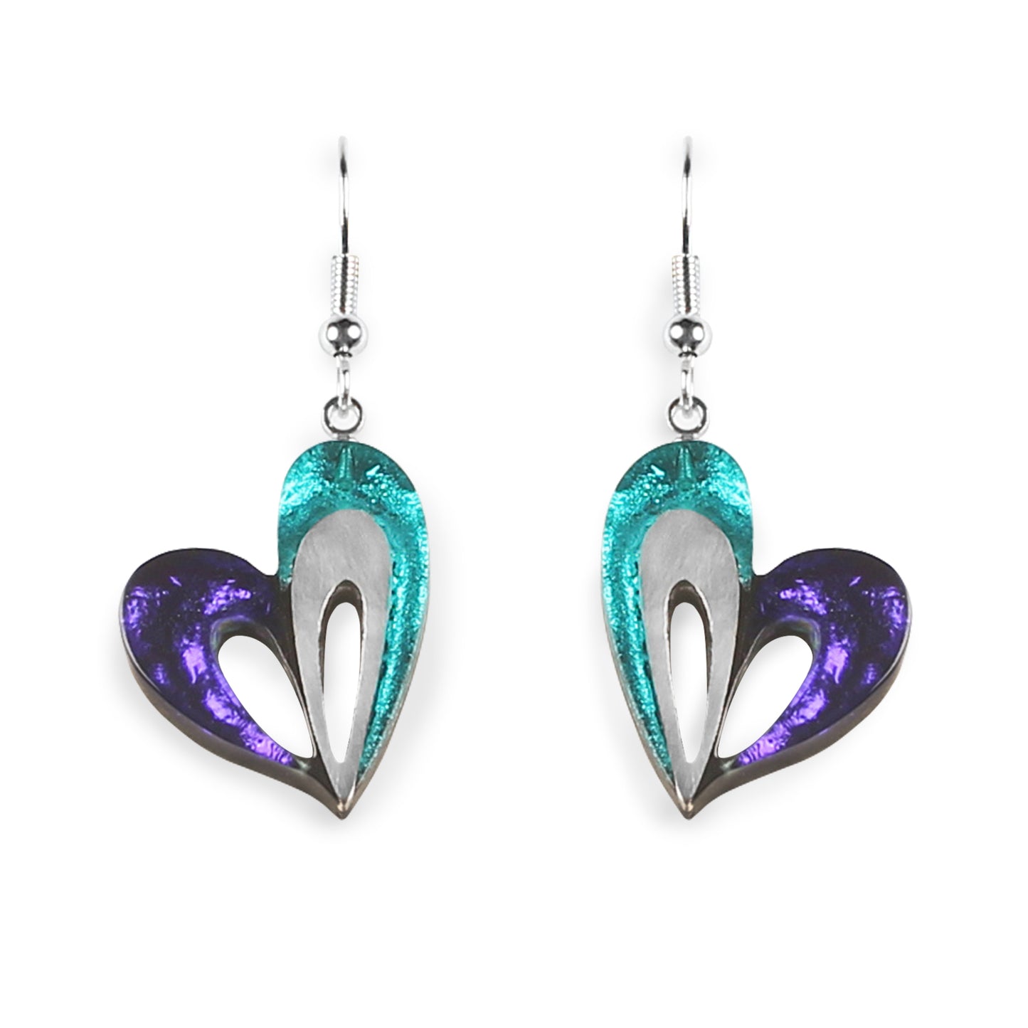Peacock Heart Loop Shiny Fish Hook Earrings | The Jewellery Stop