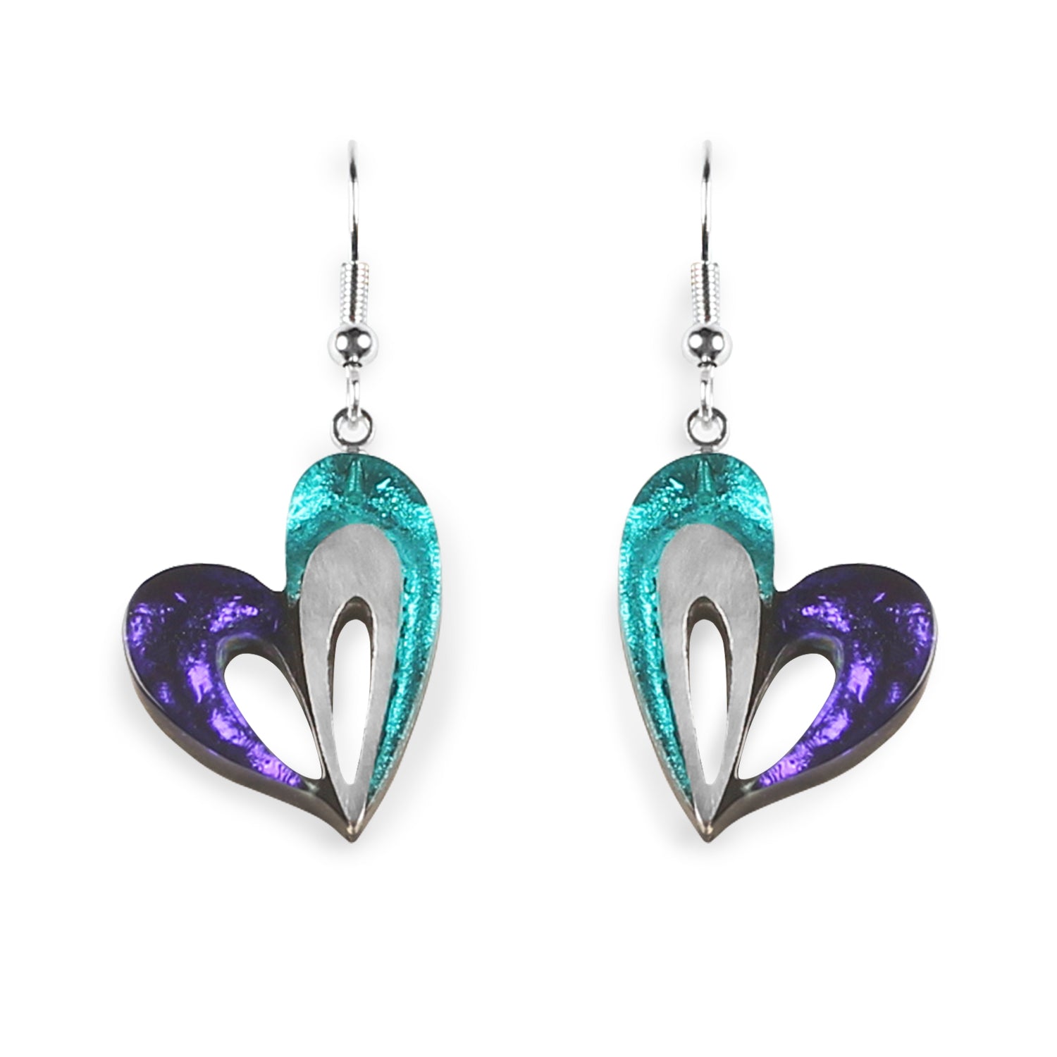 Peacock Heart Loop Shiny Fish Hook Earrings | The Jewellery Stop