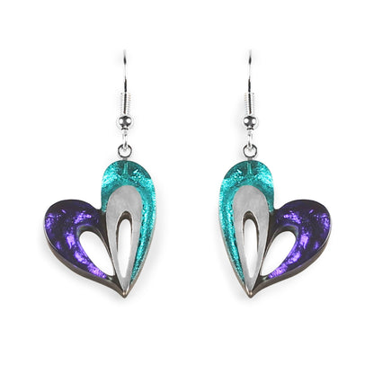 Peacock Heart Loop Shiny Fish Hook Earrings | The Jewellery Stop