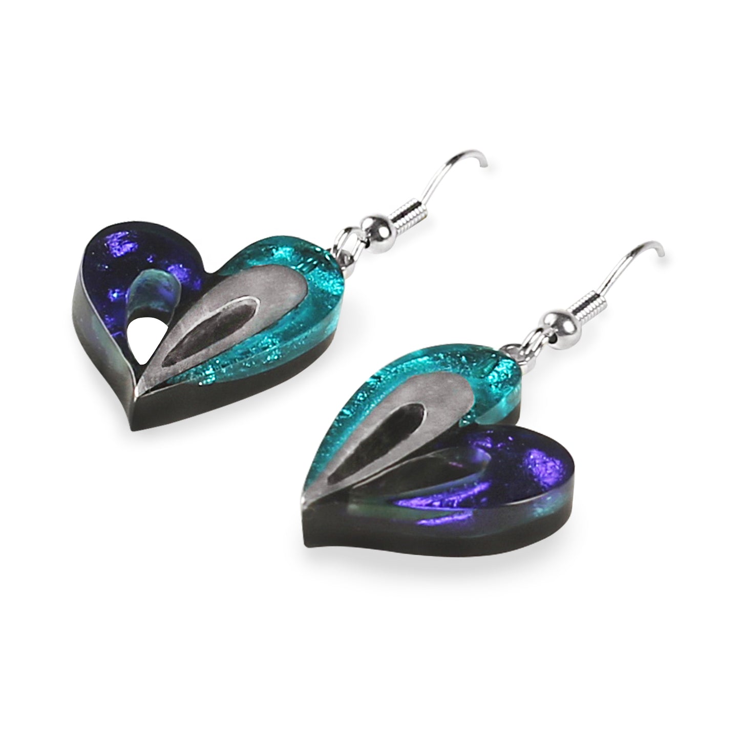 Peacock Heart Loop Shiny Fish Hook Earrings