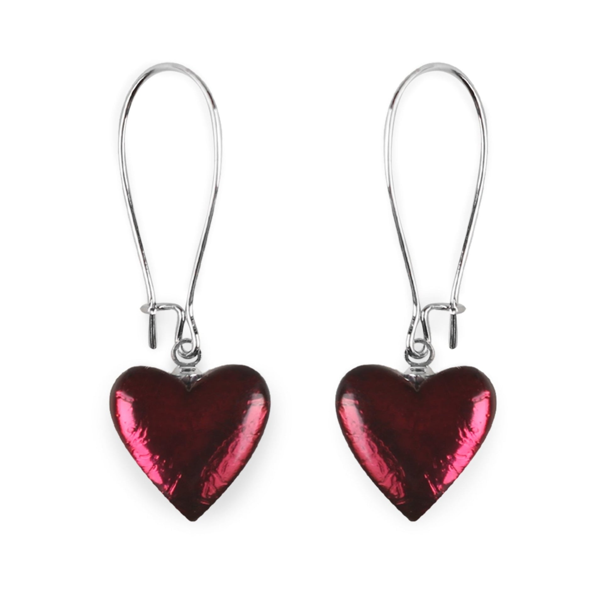 Pink Love Heart Shiny Loop Earrings | The Jewellery Stop