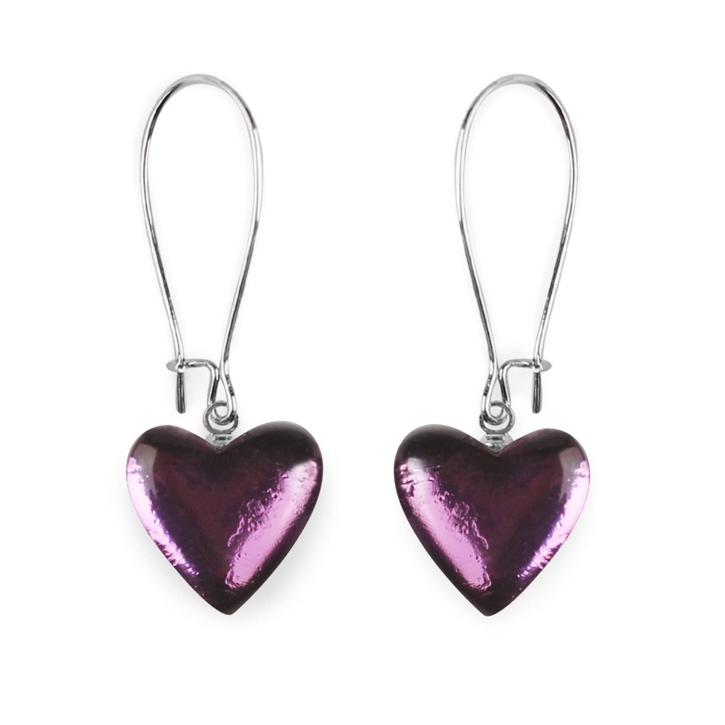 Purple Love Heart Shiny Loop Earrings | The Jewellery Stop