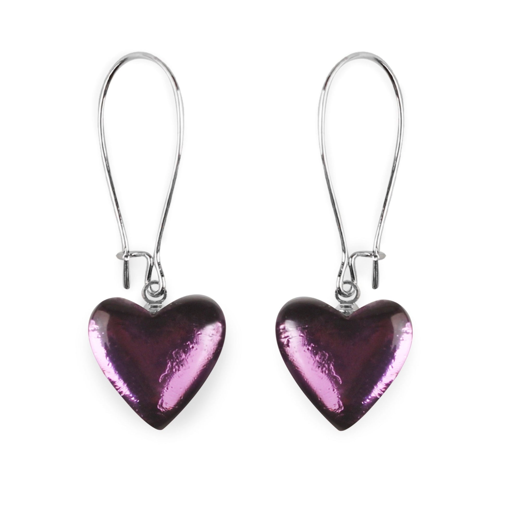 Purple Love Heart Shiny Loop Earrings | The Jewellery Stop