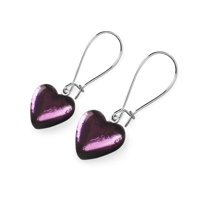Purple Love Heart Shiny Loop Earrings | The Jewellery Stop