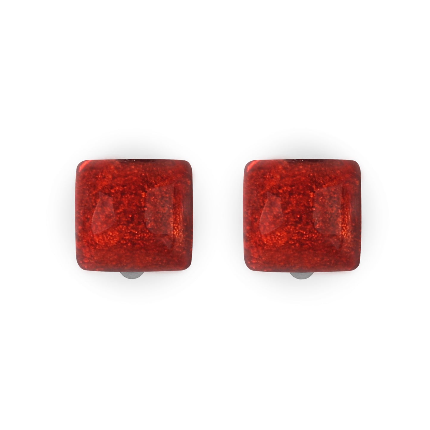Maple Cabouchon Squares Shiny Clip Earrings