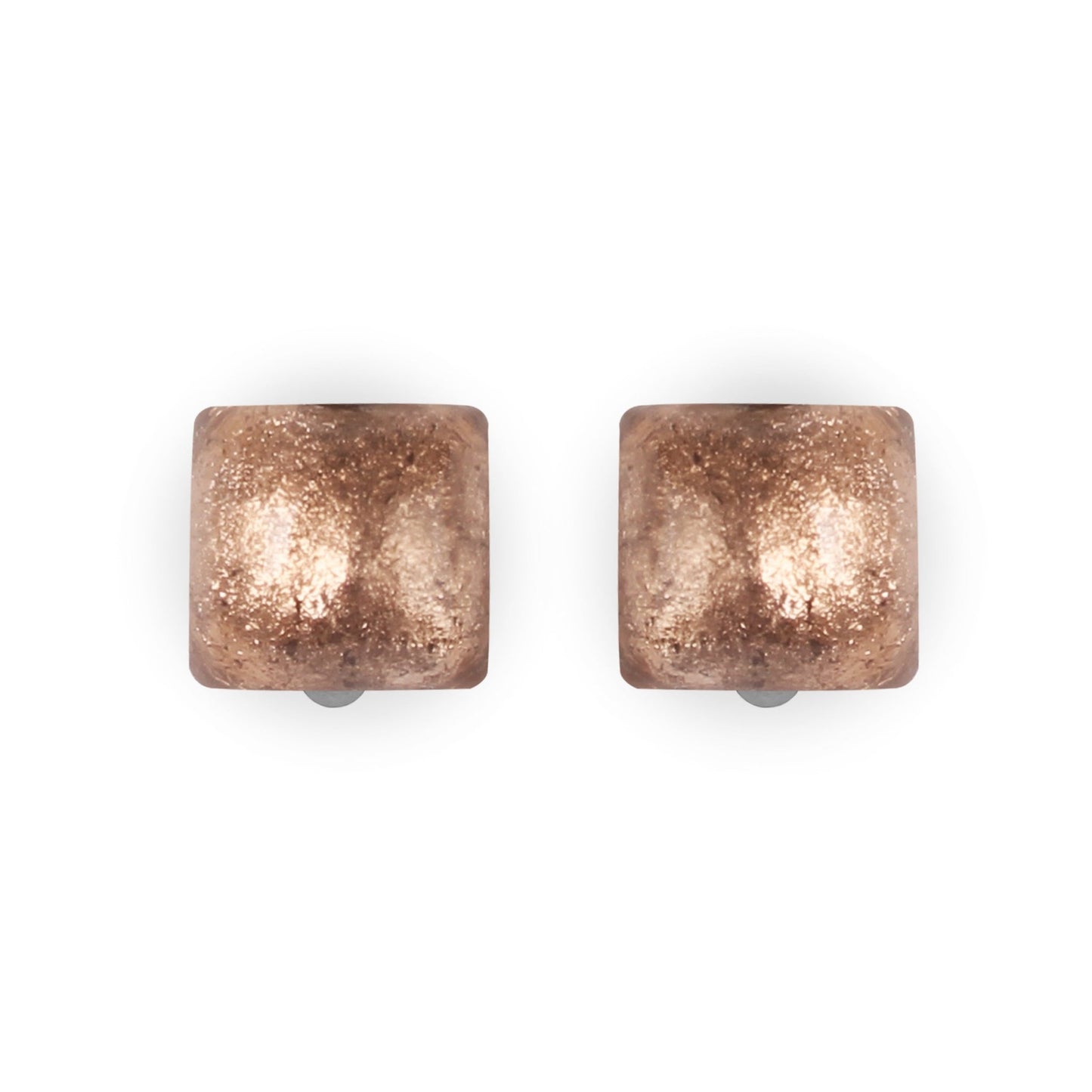 Nougat Cabouchon Squares Shiny Clip Earrings | The Jewellery Stop