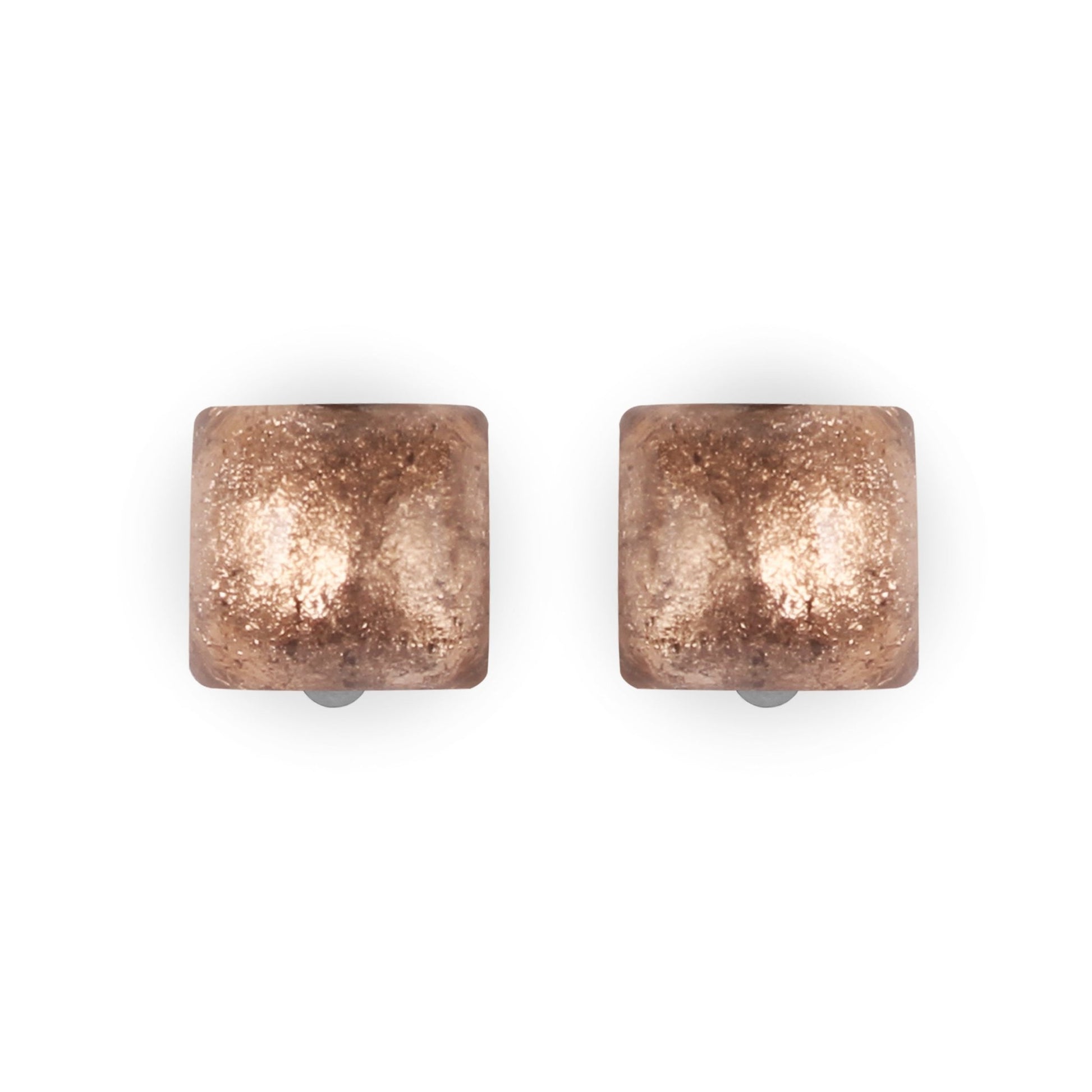 Nougat Cabouchon Squares Shiny Clip Earrings | The Jewellery Stop