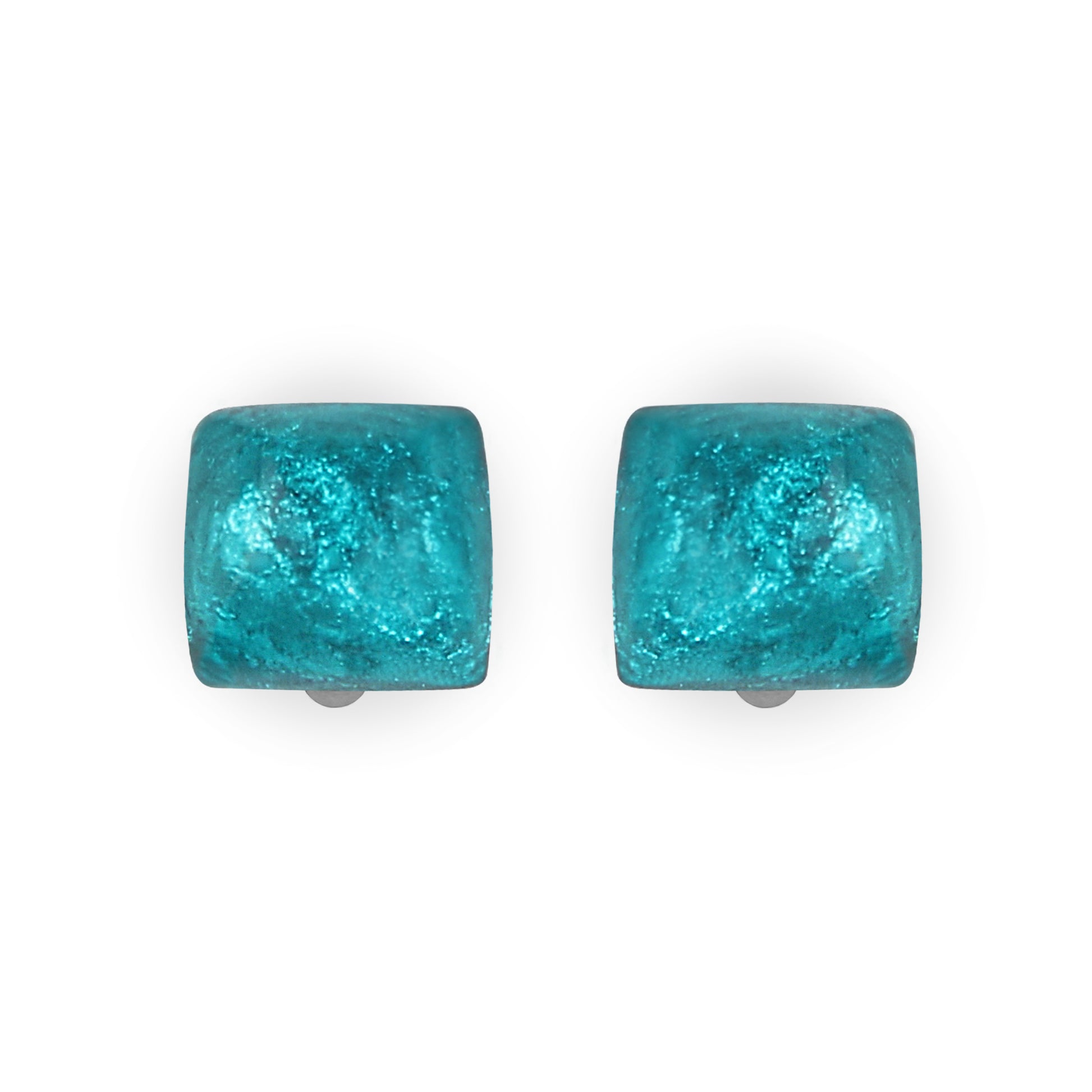 Peacock Cabouchon Squares Shiny Clip Earrings