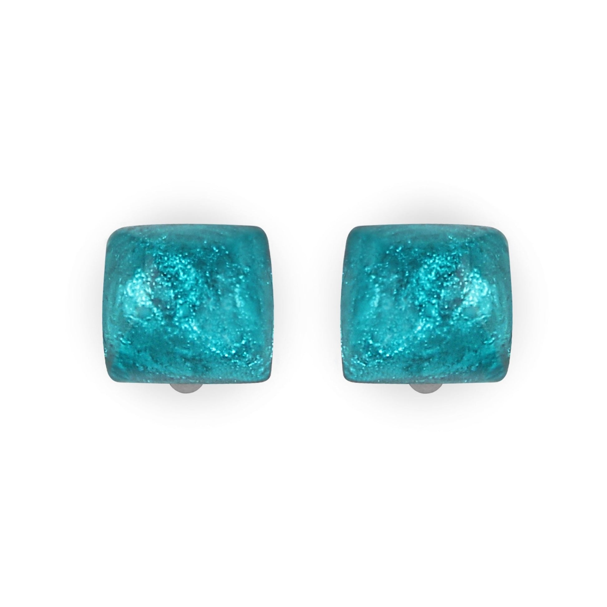 Peacock Cabouchon Squares Shiny Clip Earrings | The Jewellery Stop