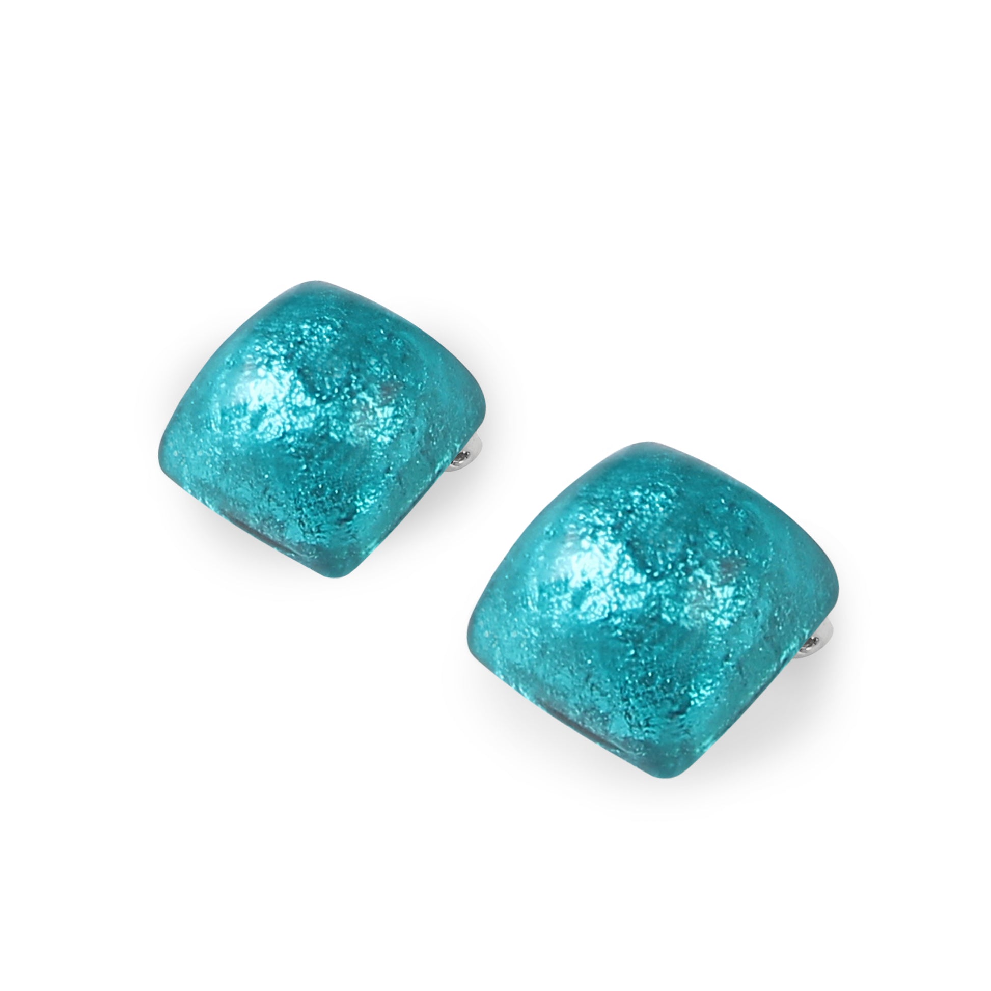Peacock Cabouchon Squares Shiny Clip Earrings