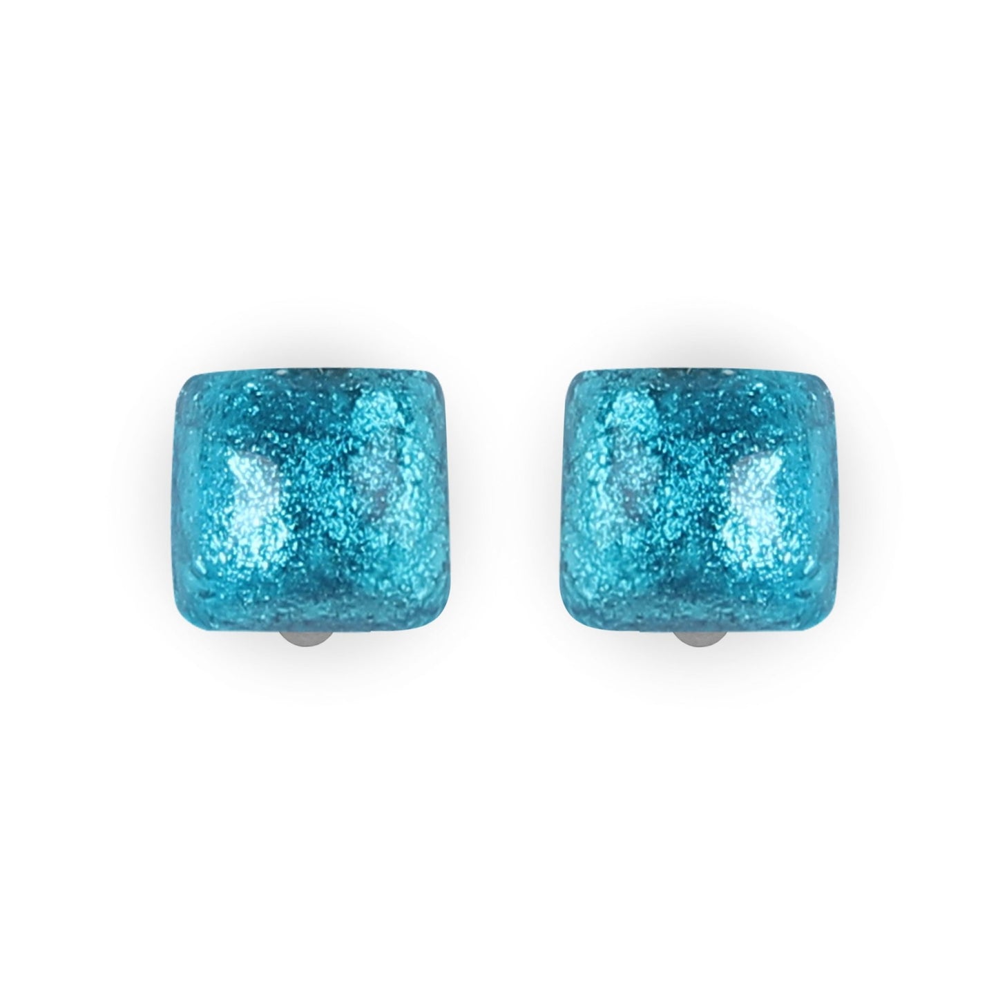 Turquoise Cabouchon Squares Shiny Clip Earrings | The Jewellery Stop