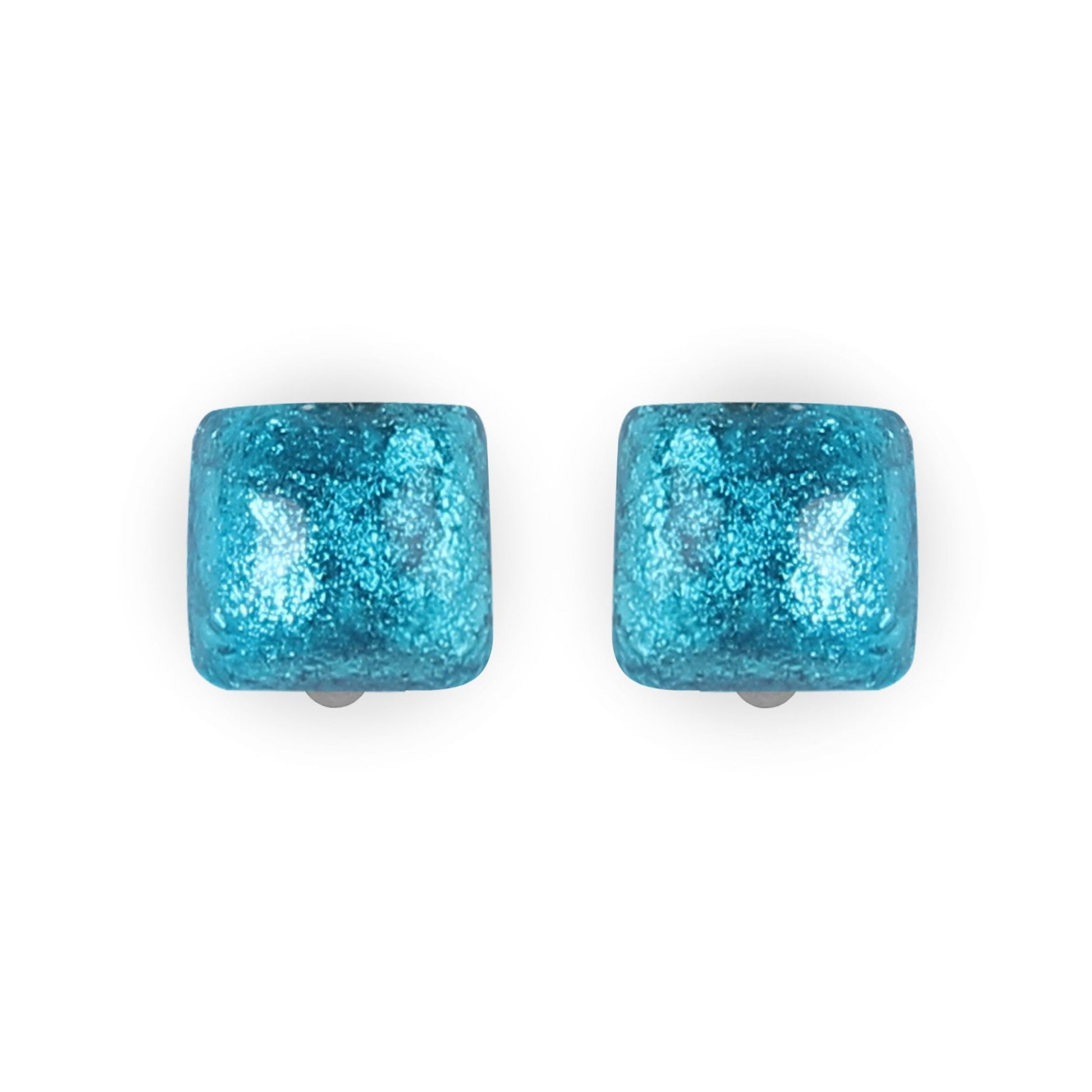 Turquoise Cabouchon Squares Shiny Clip Earrings | The Jewellery Stop