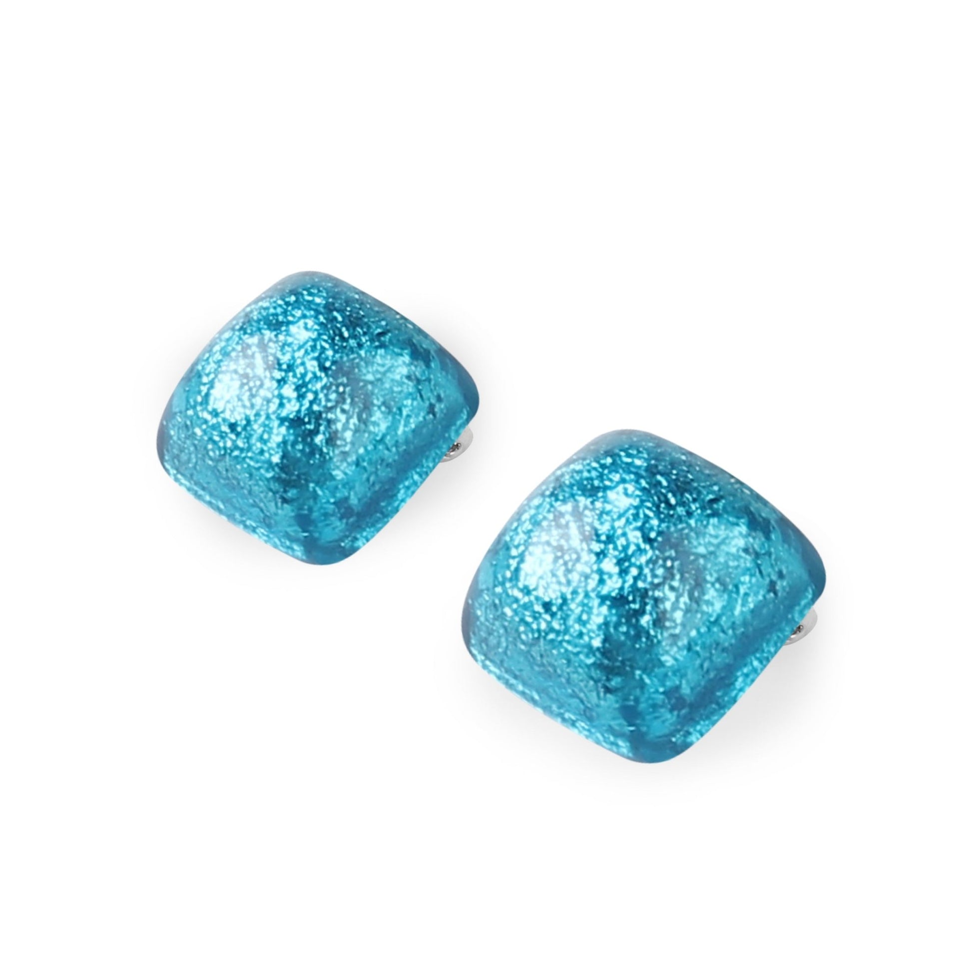 Turquoise Cabouchon Squares Shiny Clip Earrings | The Jewellery Stop
