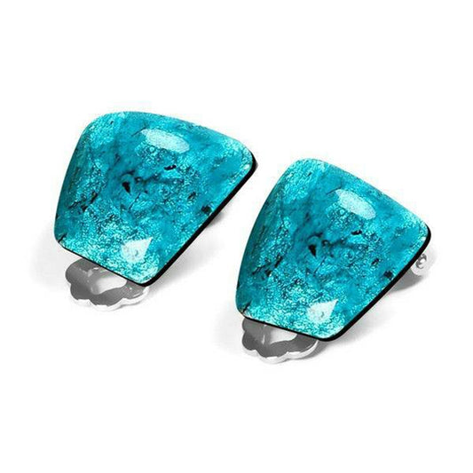 Teal Cleopatra Shiny Clip Earrings | The Jewellery Stop