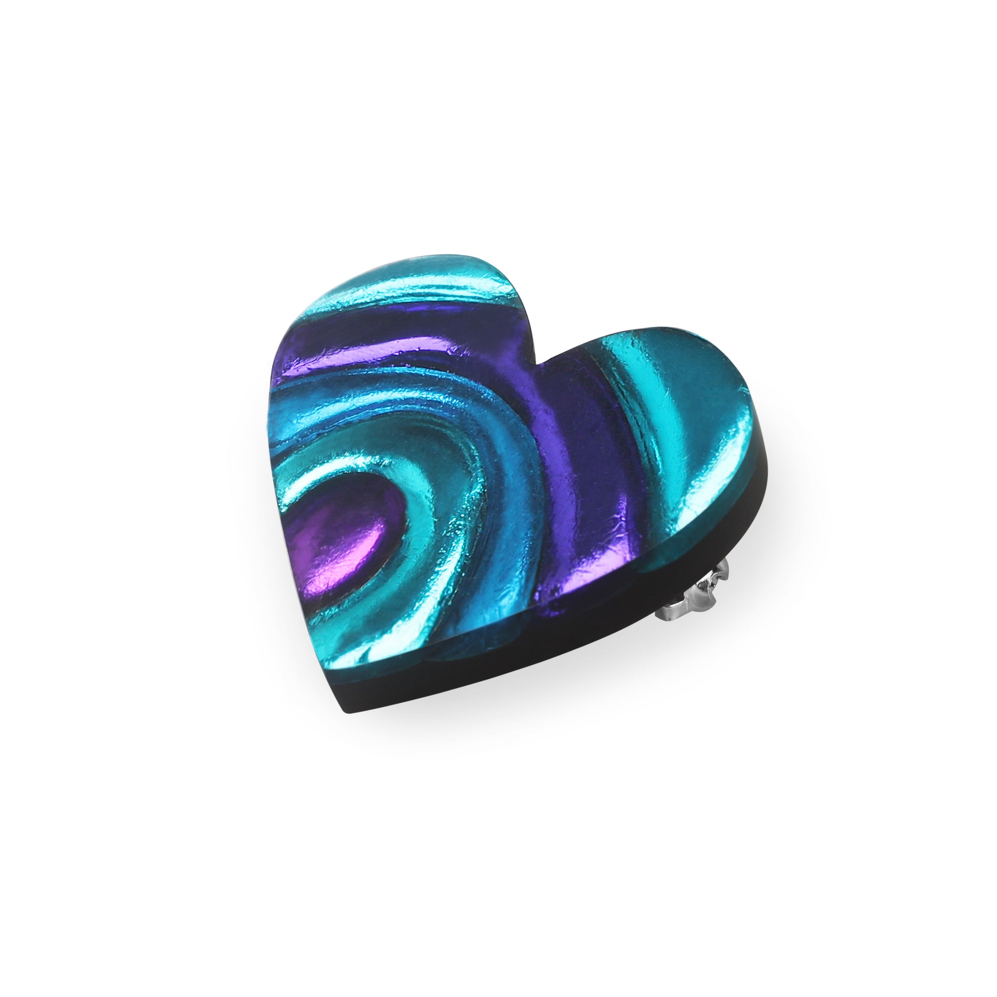 Peacock Heart Swirl Shiny Brooch