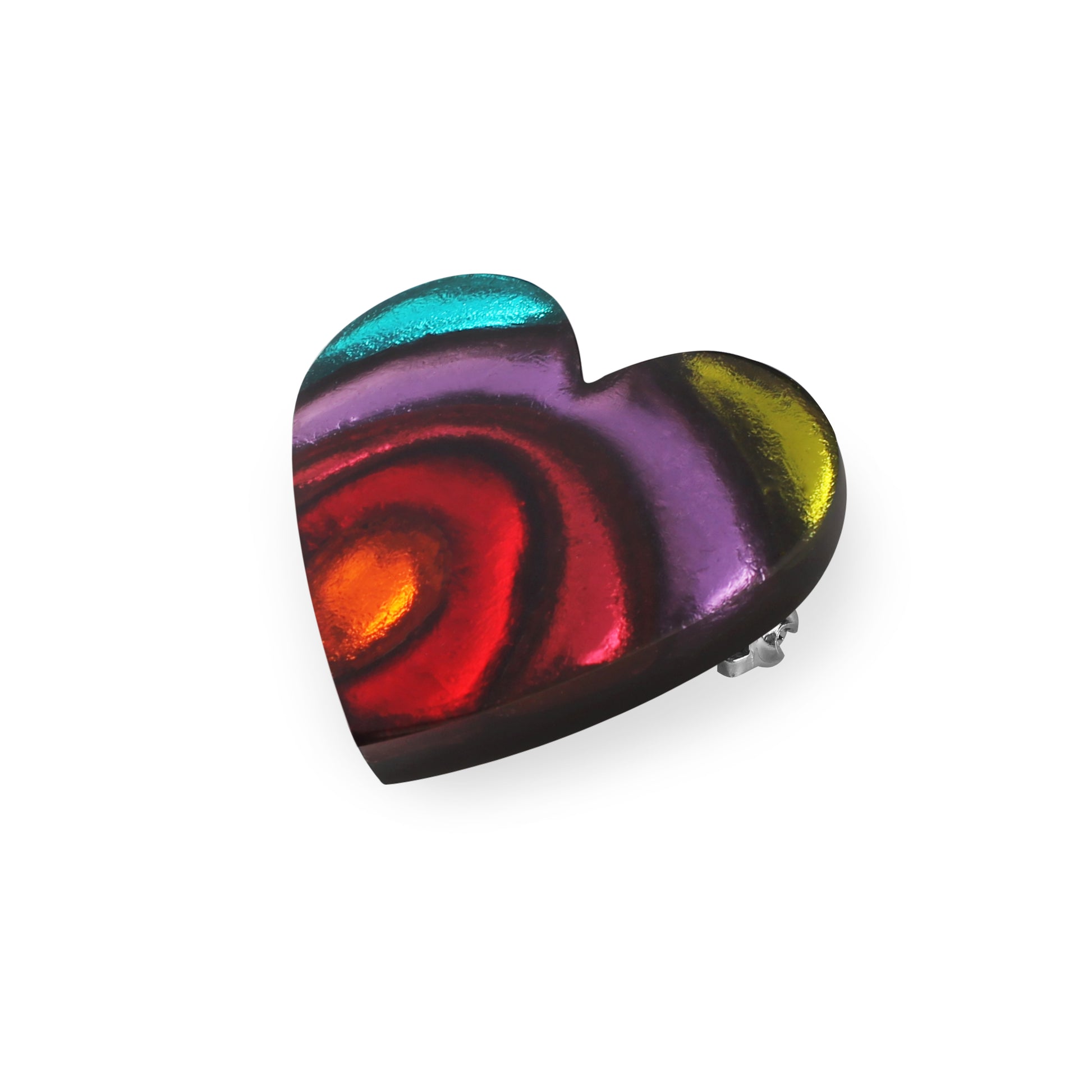 Rainbow Heart Swirl Shiny Brooch