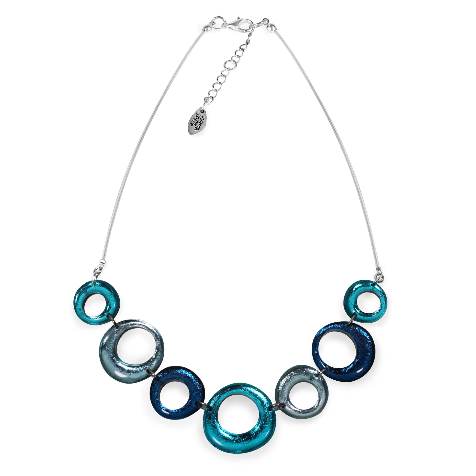 Teal Hollow Circles Shiny Large Necklace