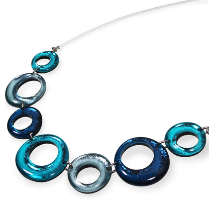 Teal Hollow Circles Shiny Large Necklace