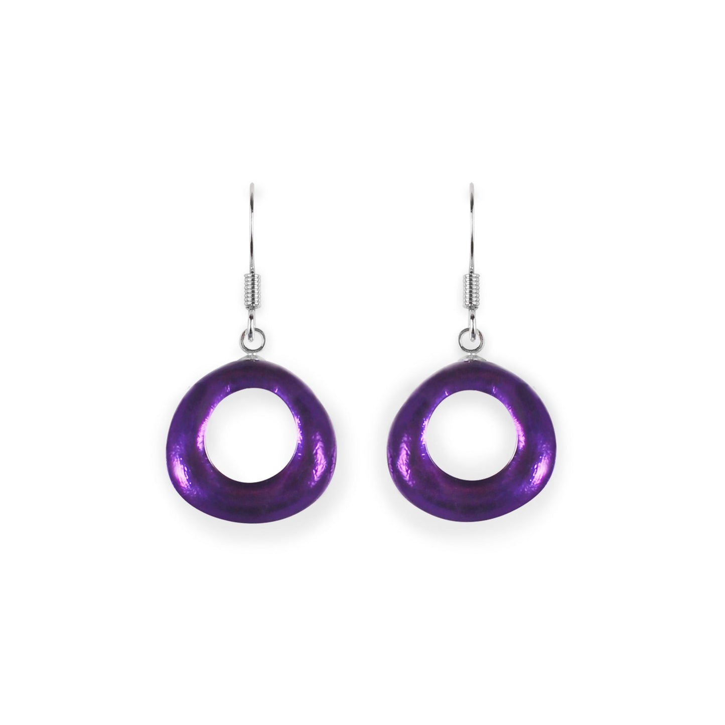 Peacock Hollow Circles Shiny Fish Hook Earrings | The Jewellery Stop