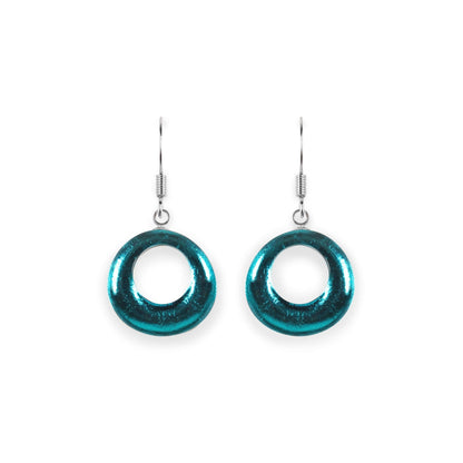 Teal Hollow Circles Shiny Fish Hook Earrings | The Jewellery Stop