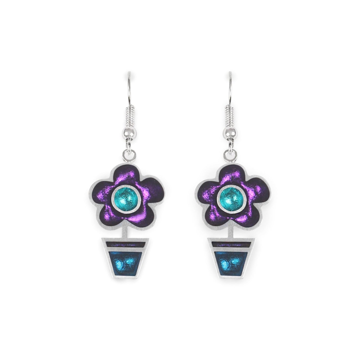 Peacock Flower Pot Shiny Fish Hook Earrings | The Jewellery Stop