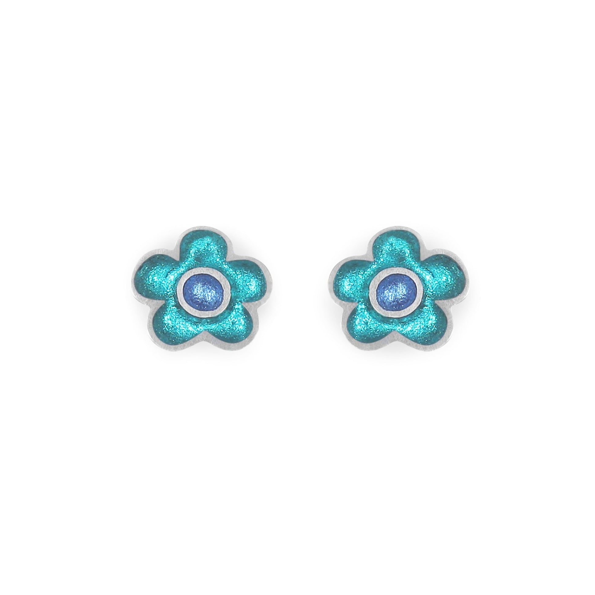 Teal Flower Pot Shiny Stud Earrings | The Jewellery Stop
