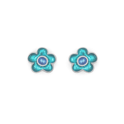 Teal Flower Pot Shiny Stud Earrings | The Jewellery Stop