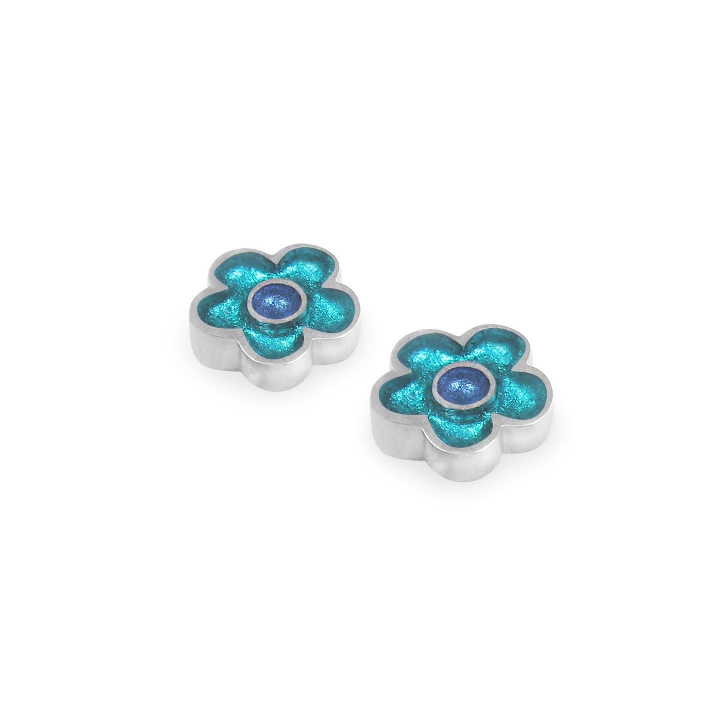 Teal Flower Pot Shiny Stud Earrings | The Jewellery Stop