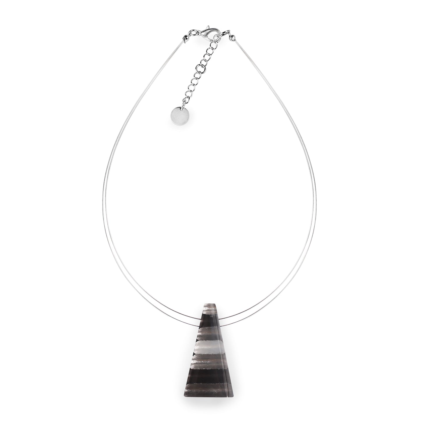Steel Triangle Stripes Shiny Pendant on two strand wire