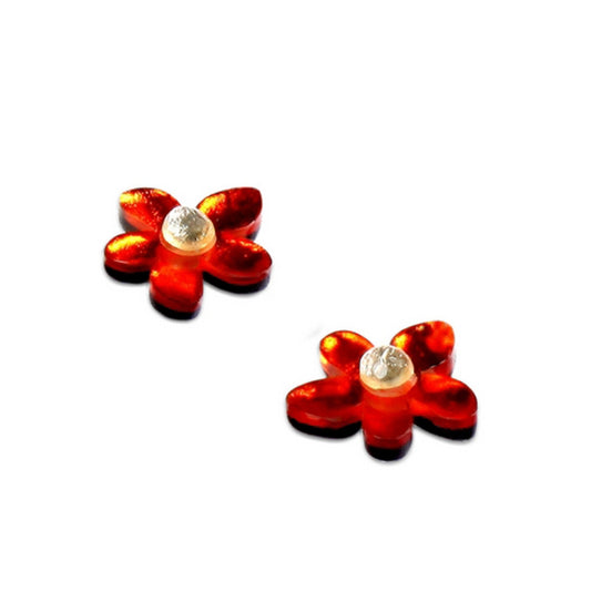 Orange Flower Shiny Stud Earrings | The Jewellery Stop