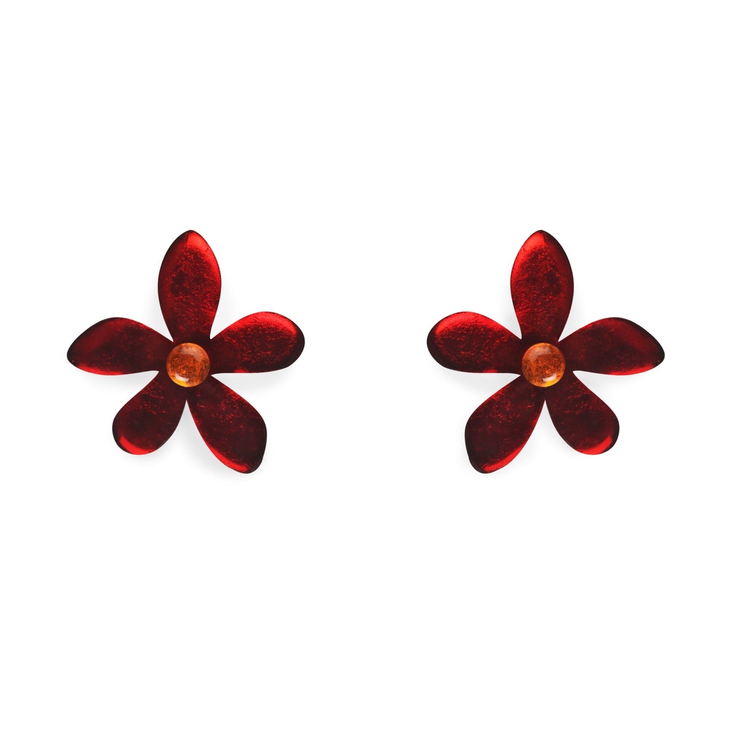 Red Flower Shiny Stud Earrings | The Jewellery Stop