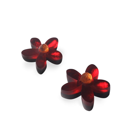 Red Flower Shiny Stud Earrings | The Jewellery Stop