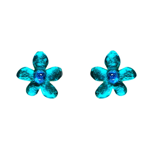 Teal Flower Shiny Stud Earrings | The Jewellery Stop