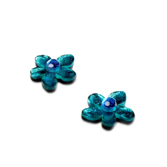 Teal Flower Shiny Stud Earrings | The Jewellery Stop