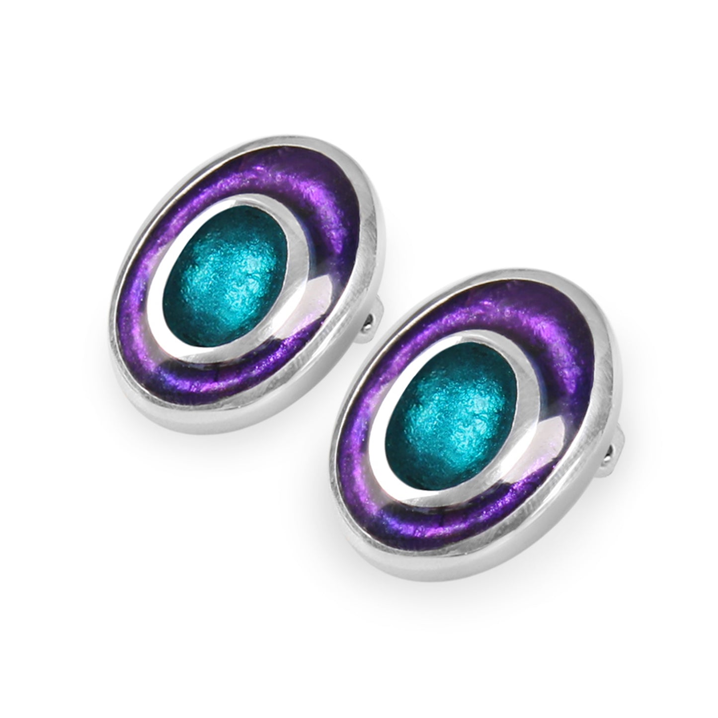 Peacock Organic Circles Shiny Clip Earrings