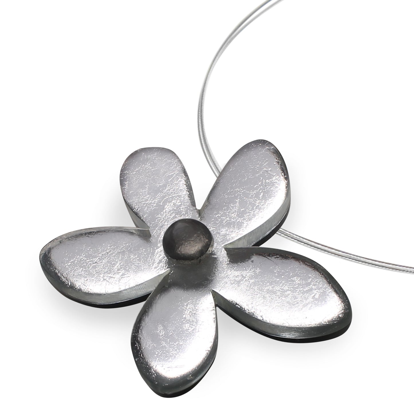 Silver Flower Shiny Large Pendant