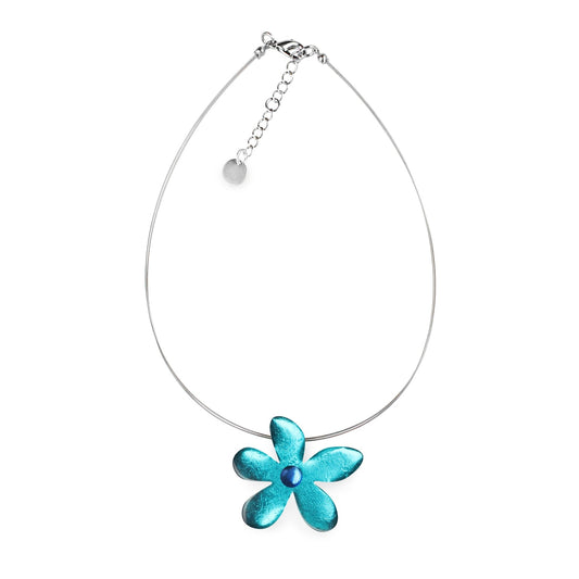 Teal Flower Shiny Small Pendant | The Jewellery Stop