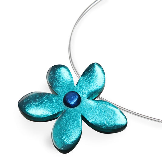 Teal Flower Shiny Small Pendant | The Jewellery Stop