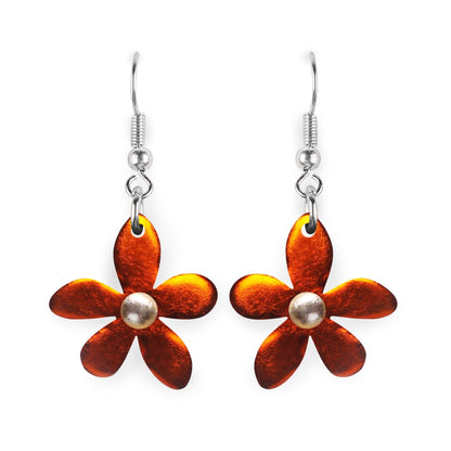 Orange Flower Shiny Fish Hook Earrings | The Jewellery Stop
