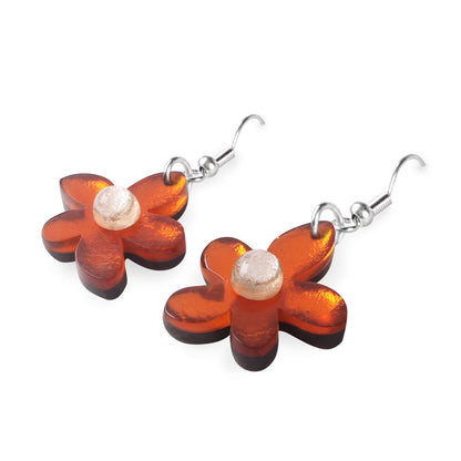 Orange Flower Shiny Fish Hook Earrings | The Jewellery Stop