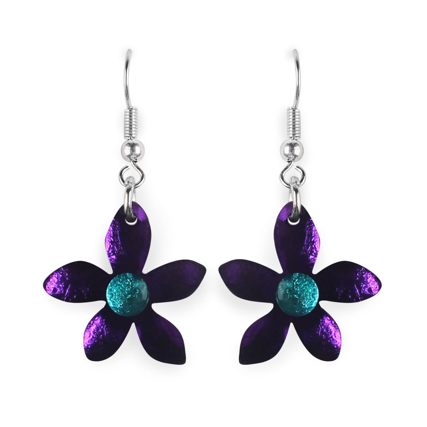 Peacock Flower Shiny Fish Hook Earrings | The Jewellery Stop