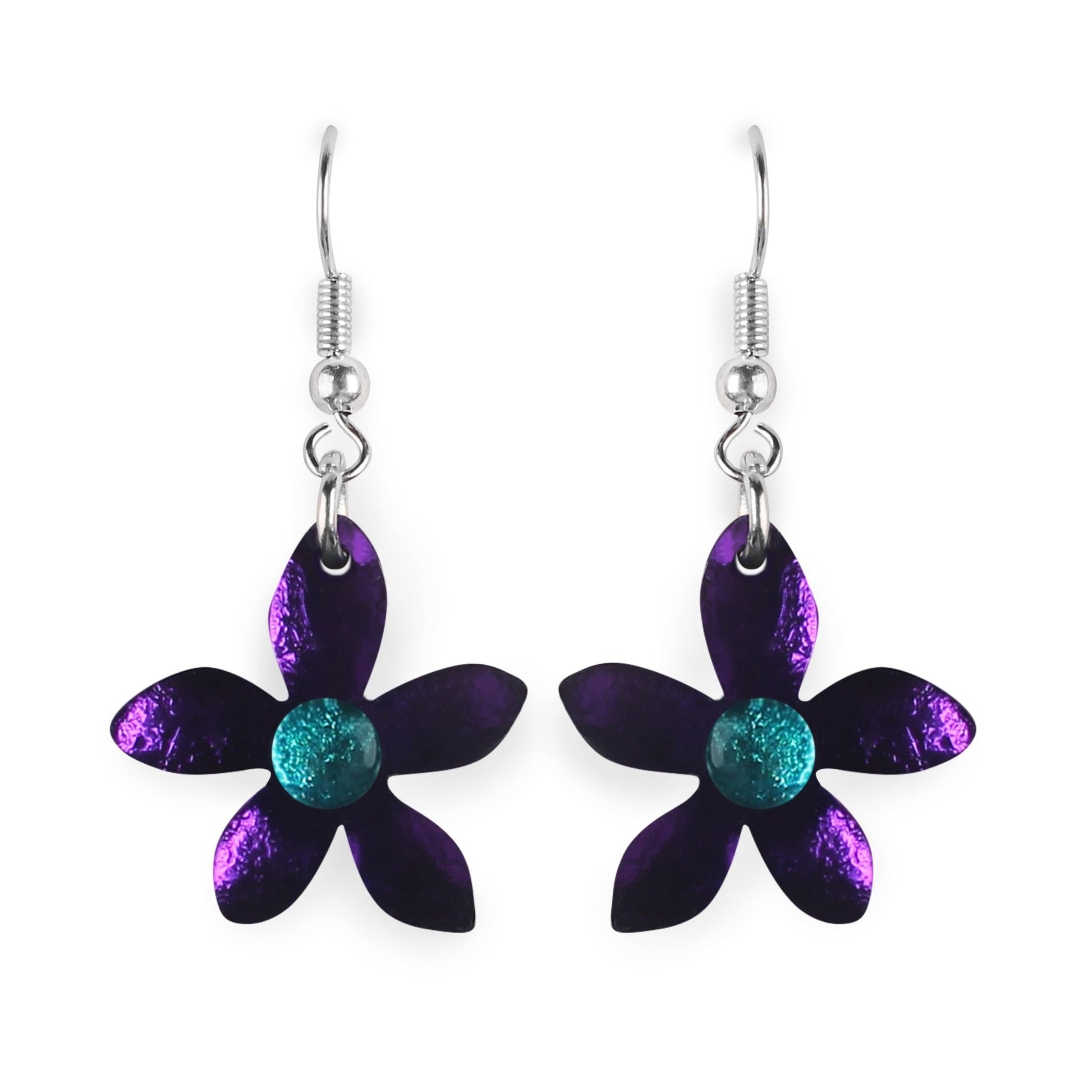 Peacock Flower Shiny Fish Hook Earrings | The Jewellery Stop