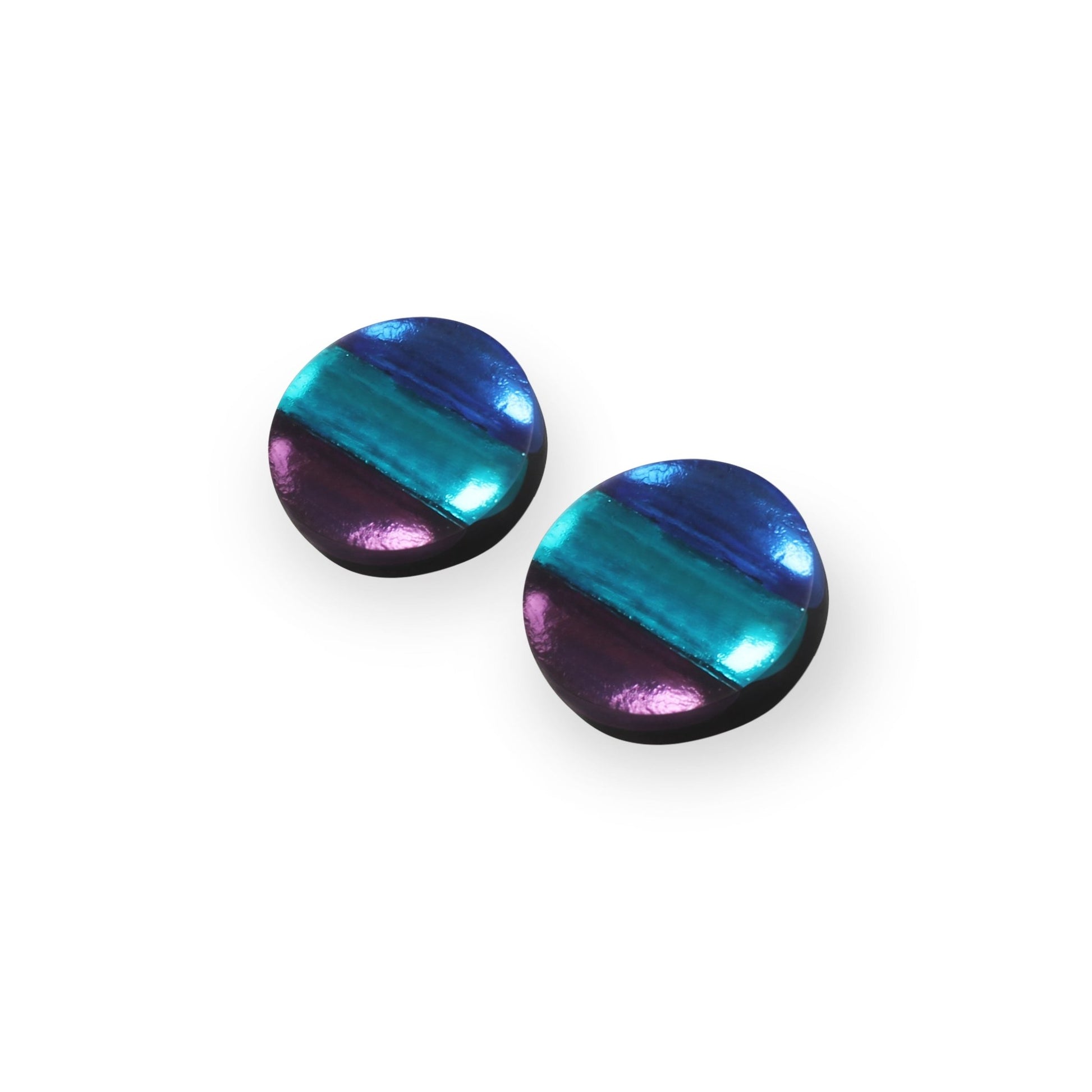 Peacock Geometric Circles Shiny Stud Earrings | The Jewellery Stop