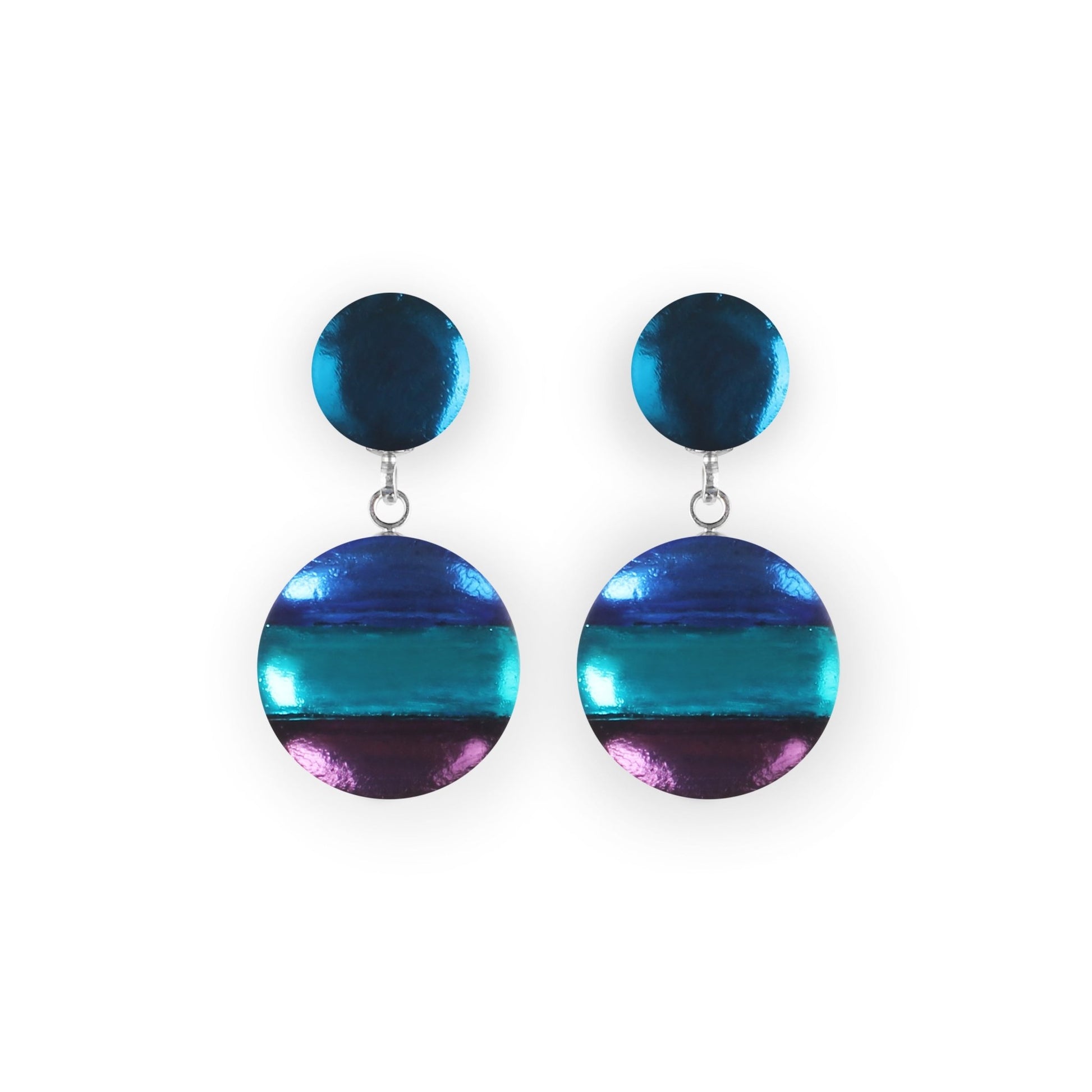 Peacock Geometric Circles Shiny Drop Stud Earrings | The Jewellery Stop