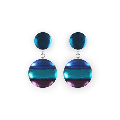 Peacock Geometric Circles Shiny Drop Stud Earrings | The Jewellery Stop
