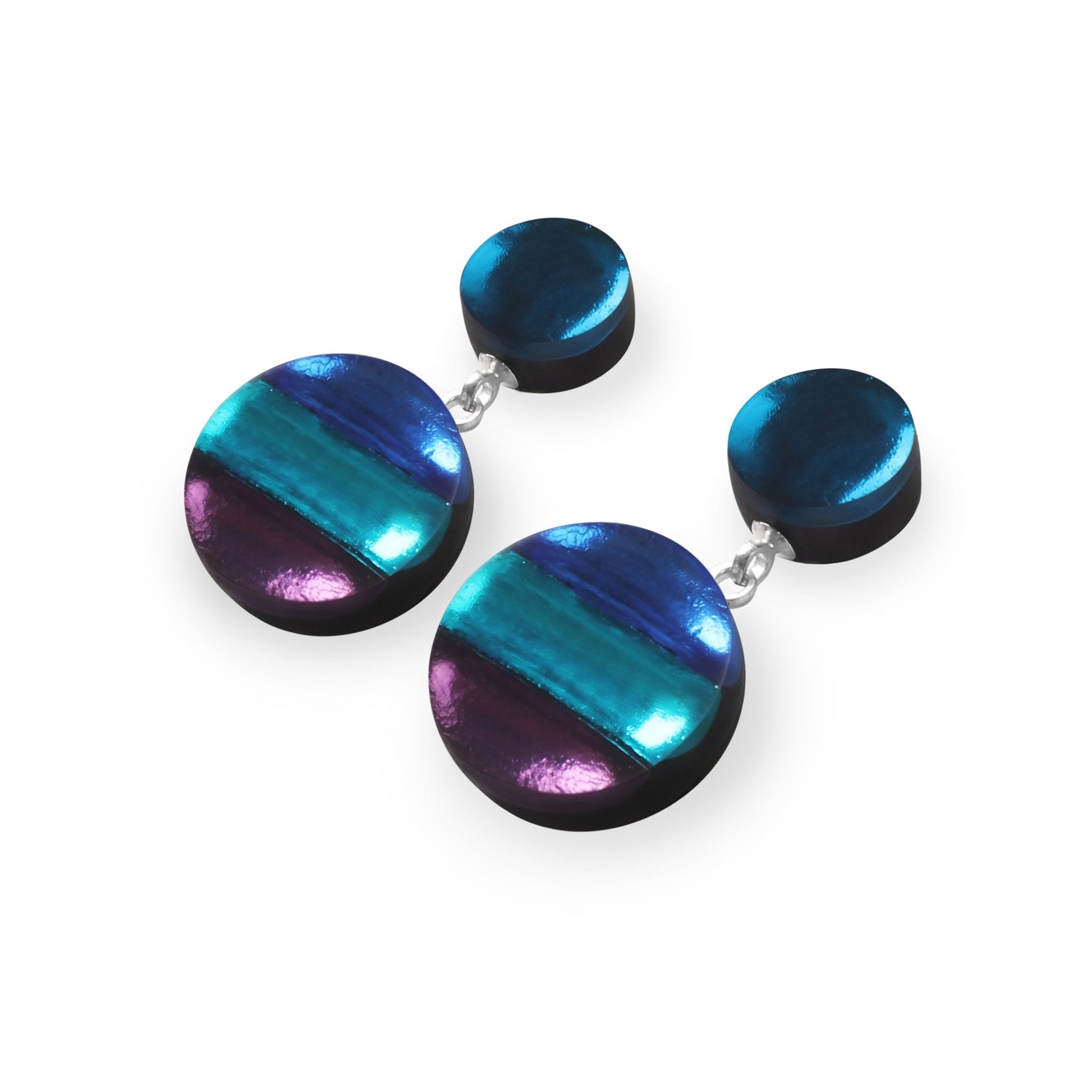 Peacock Geometric Circles Shiny Drop Stud Earrings | The Jewellery Stop